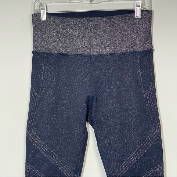 Athleta Twilight Tight Navy Sparkly Silver Metallic High Waisted Leggings Size L - Picture 8 of 15